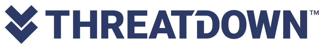 Blue "ThreatDown" logo with arrows.